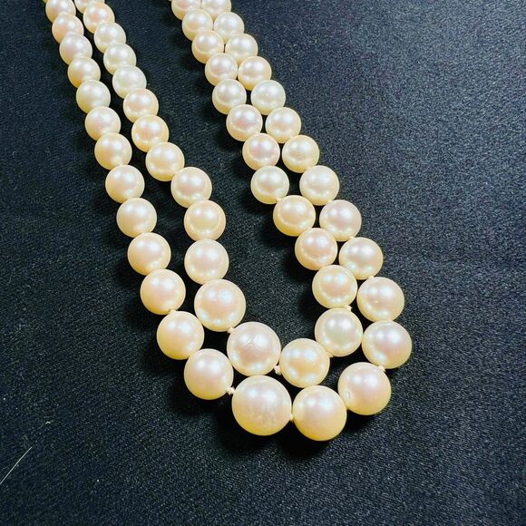 Vintage Pearl double stranded necklace 4mm 8mm - Picture 1 of 9